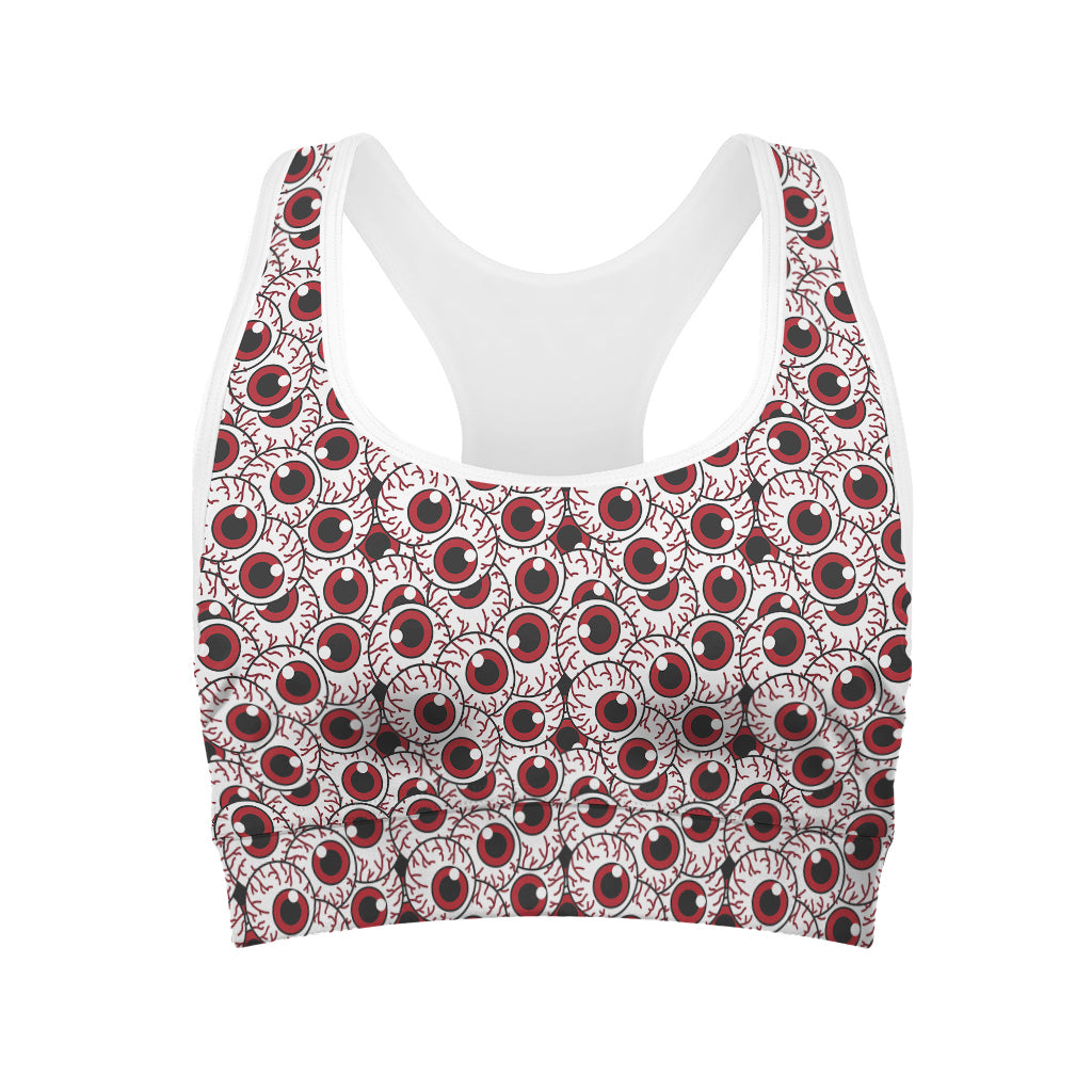 Creepy Red Eyeball Pattern Print Women's Sports Bra