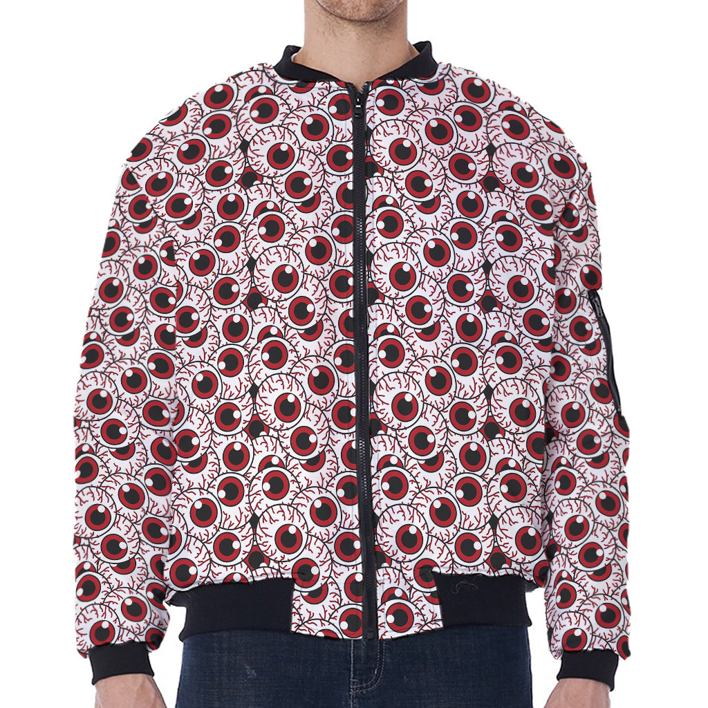 Creepy Red Eyeball Pattern Print Zip Sleeve Bomber Jacket