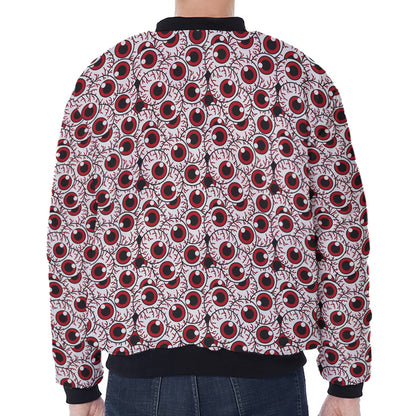 Creepy Red Eyeball Pattern Print Zip Sleeve Bomber Jacket