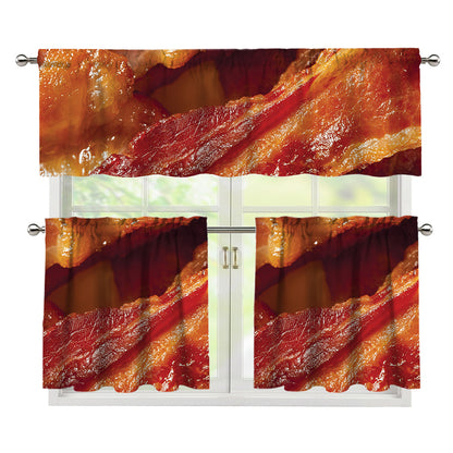 Crispy Bacon Print 3 Piece Kitchen Curtains