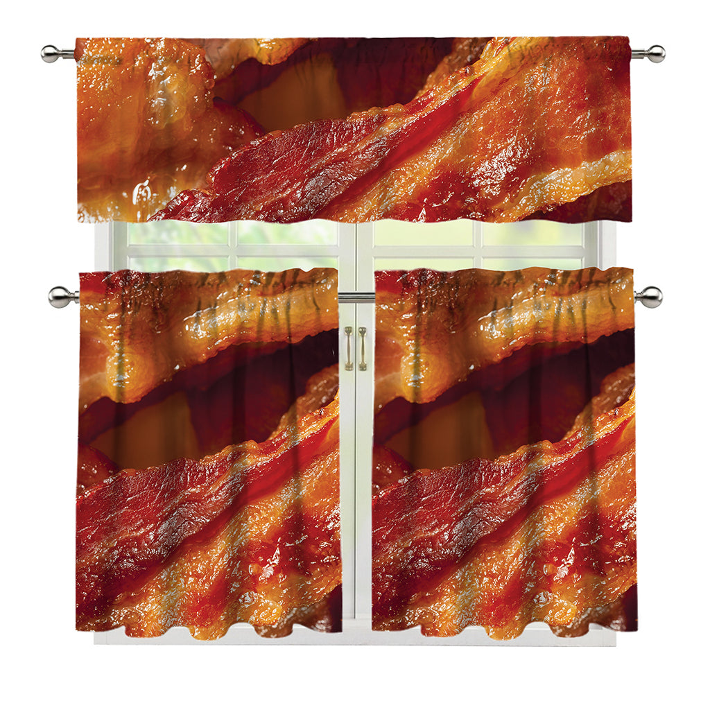 Crispy Bacon Print 3 Piece Kitchen Curtains