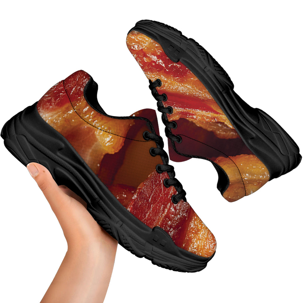 Crispy Bacon Print Black Chunky Shoes