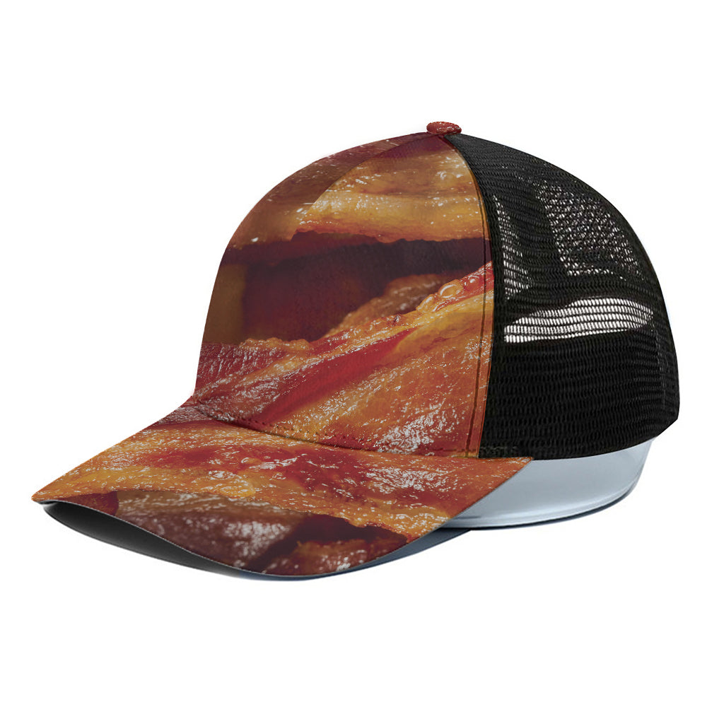 Crispy Bacon Print Black Mesh Trucker Cap