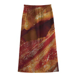 Crispy Bacon Print Cotton Front Slit Maxi Skirt