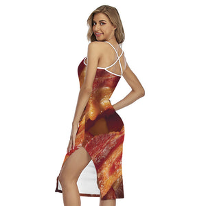 Crispy Bacon Print Cross Back Cami Dress