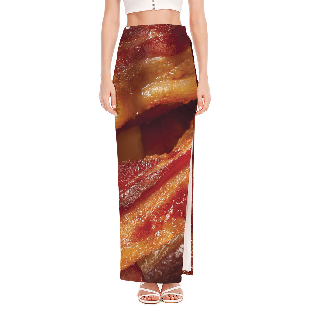 Crispy Bacon Print High Slit Maxi Skirt