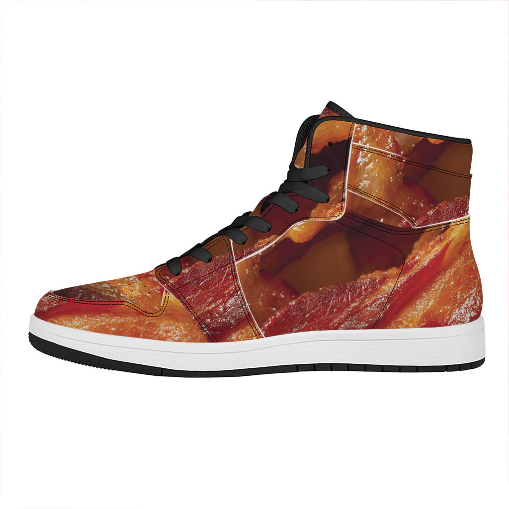 Crispy Bacon Print High Top Leather Sneakers