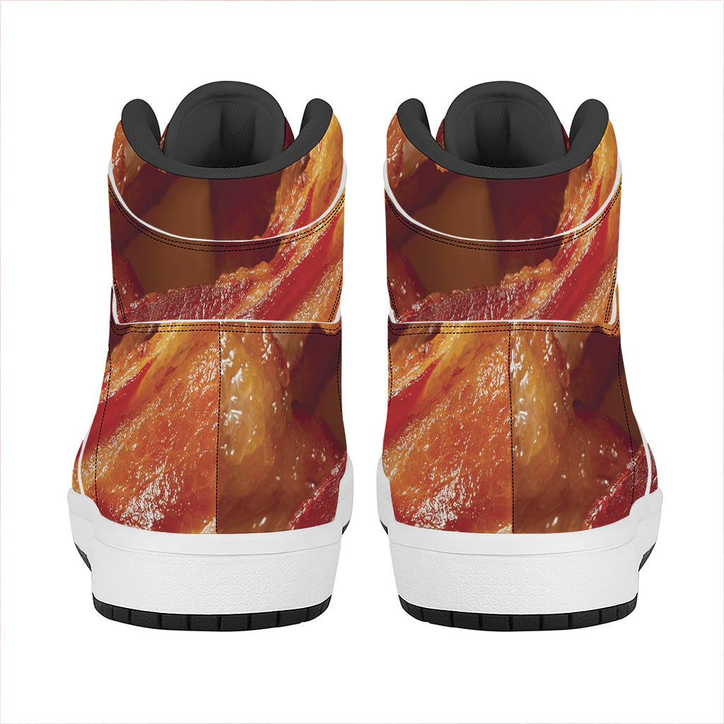 Crispy Bacon Print High Top Leather Sneakers