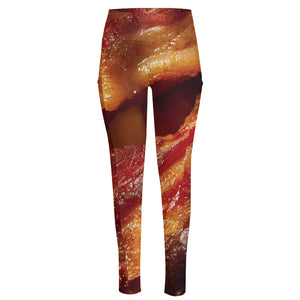 Crispy Bacon Print High-Waisted Pocket Leggings