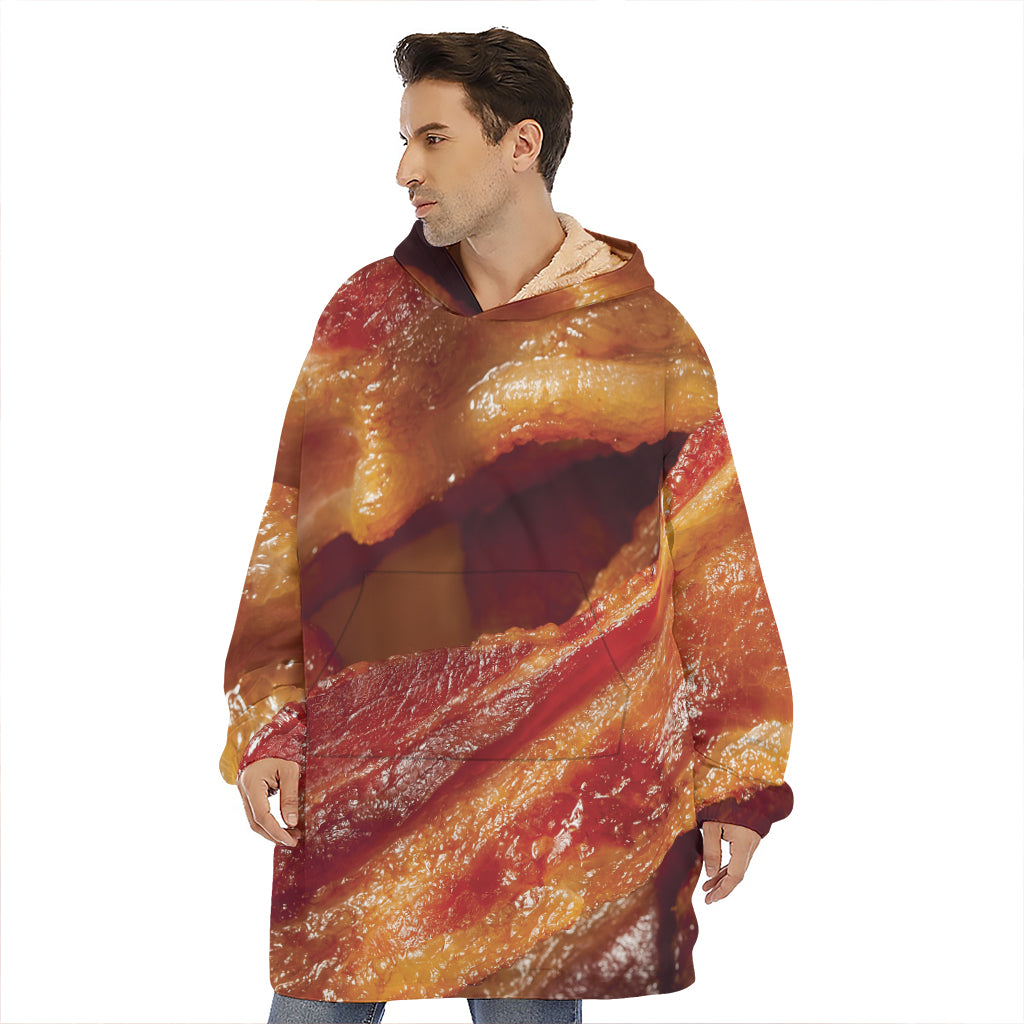 Crispy Bacon Print Hoodie Blanket