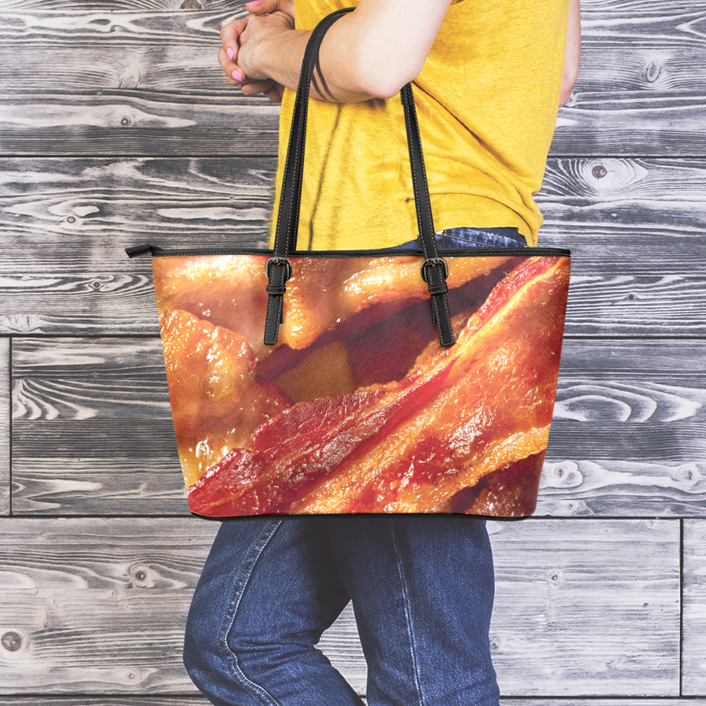 Crispy Bacon Print Leather Tote Bag