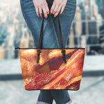 Crispy Bacon Print Leather Tote Bag