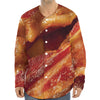 Crispy Bacon Print Long Sleeve Baseball Jersey