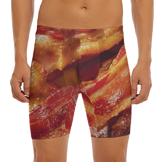 Crispy Bacon Print Men's Long Boxer Briefs