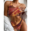 Crispy Bacon Print One Shoulder Bikini Top