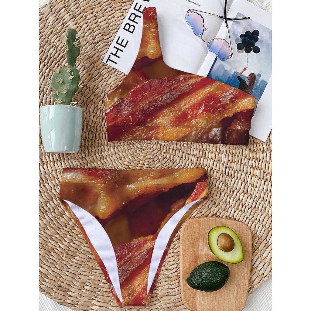 Crispy Bacon Print One Shoulder Bikini Top