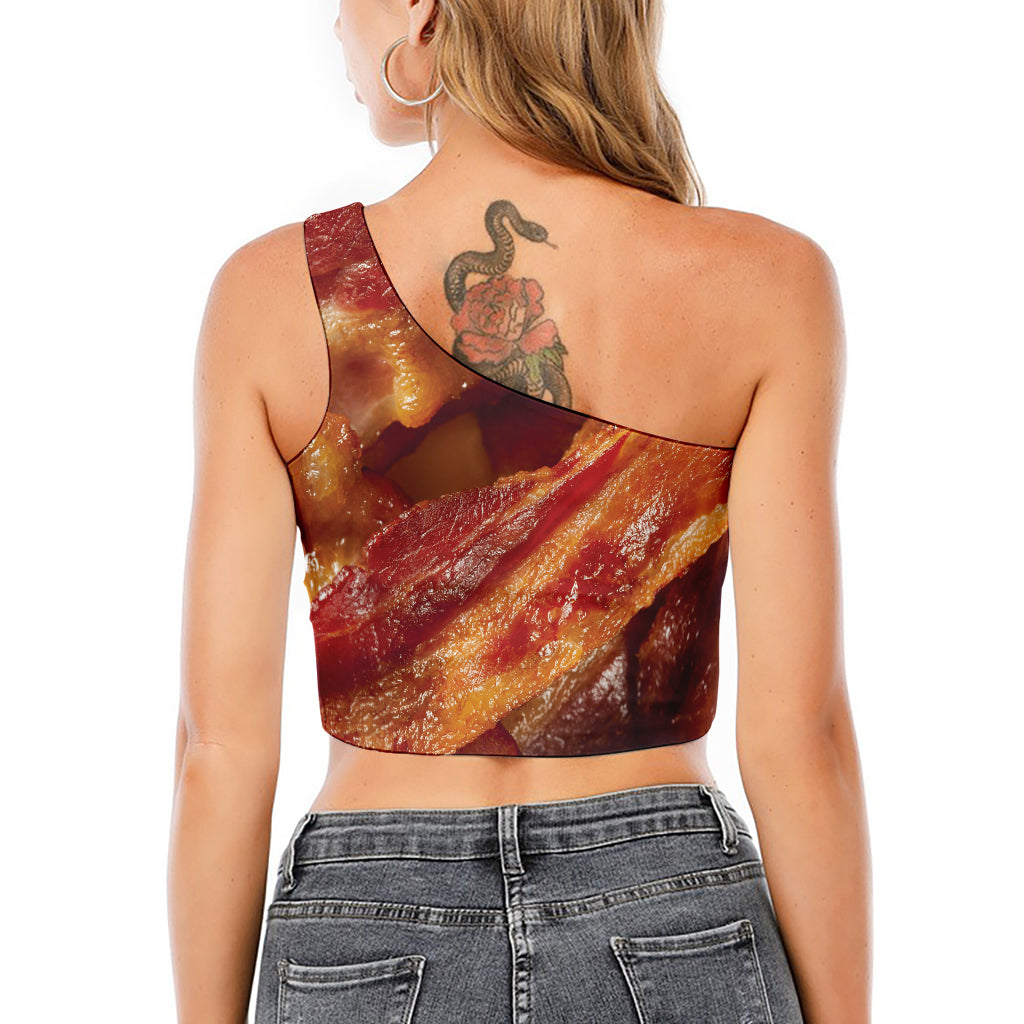 Crispy Bacon Print One Shoulder Crop Top