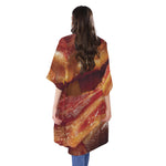 Crispy Bacon Print Open Front Beach Cover Up