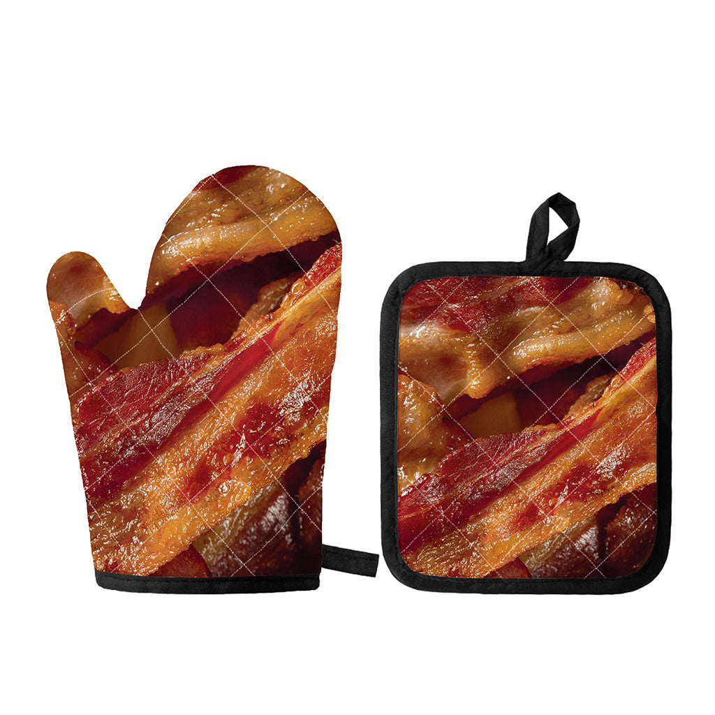 Crispy Bacon Print Oven Mitt And Pot Holder Set