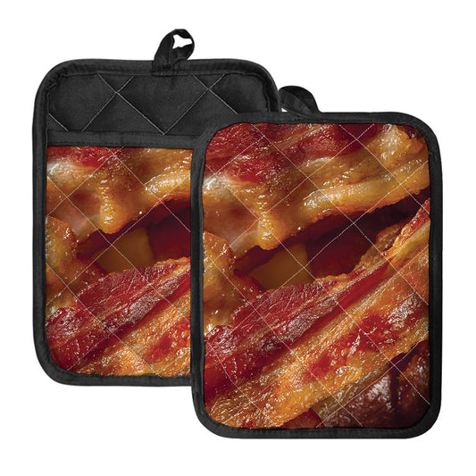 Crispy Bacon Print Pot Holders With Pocket