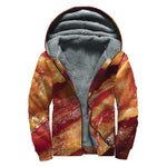 Crispy Bacon Print Sherpa Lined Zip Up Hoodie