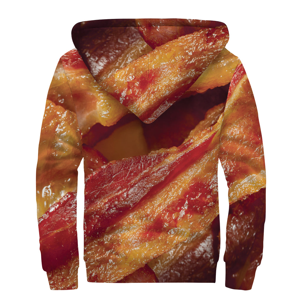 Crispy Bacon Print Sherpa Lined Zip Up Hoodie