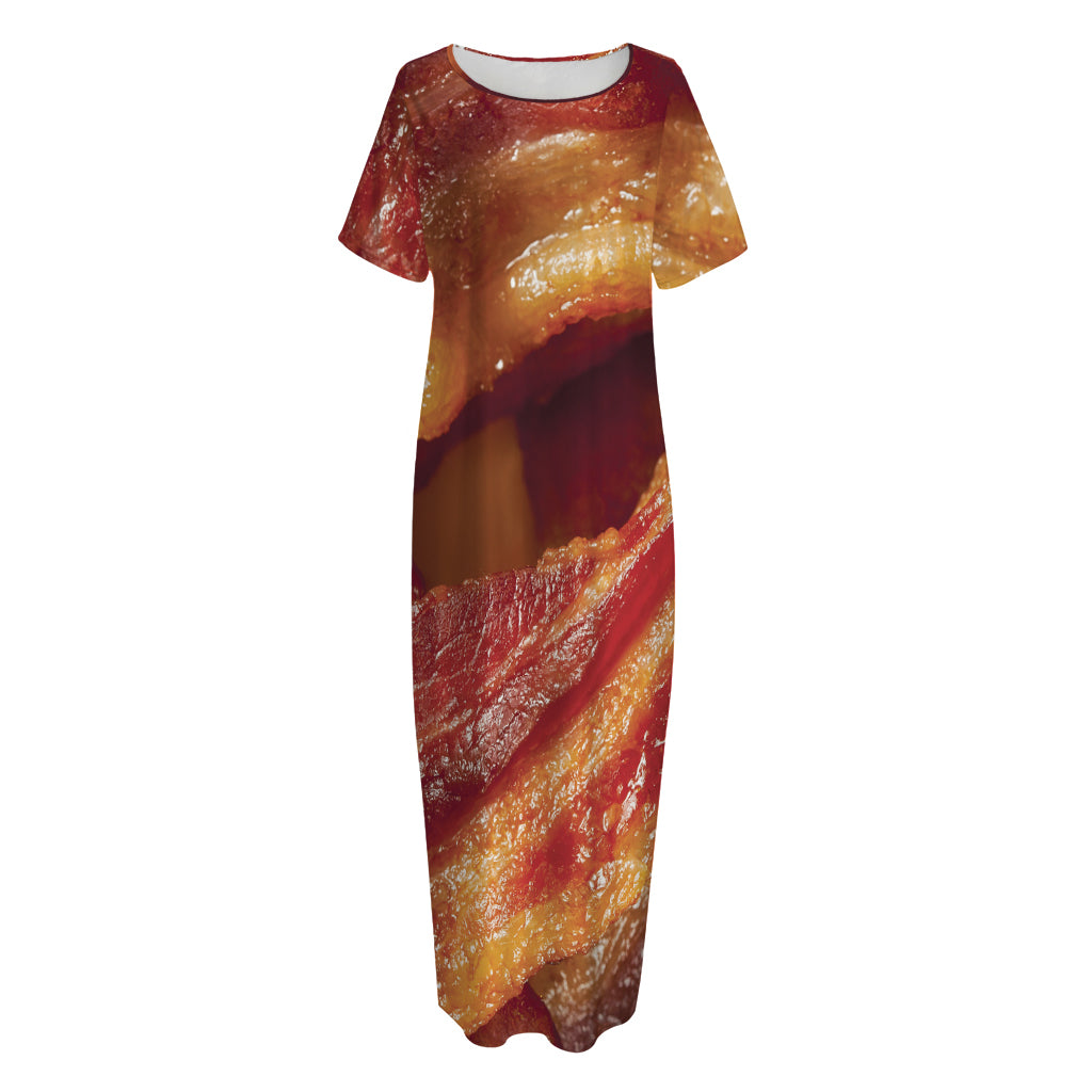 Crispy Bacon Print Short Sleeve Long Nightdress