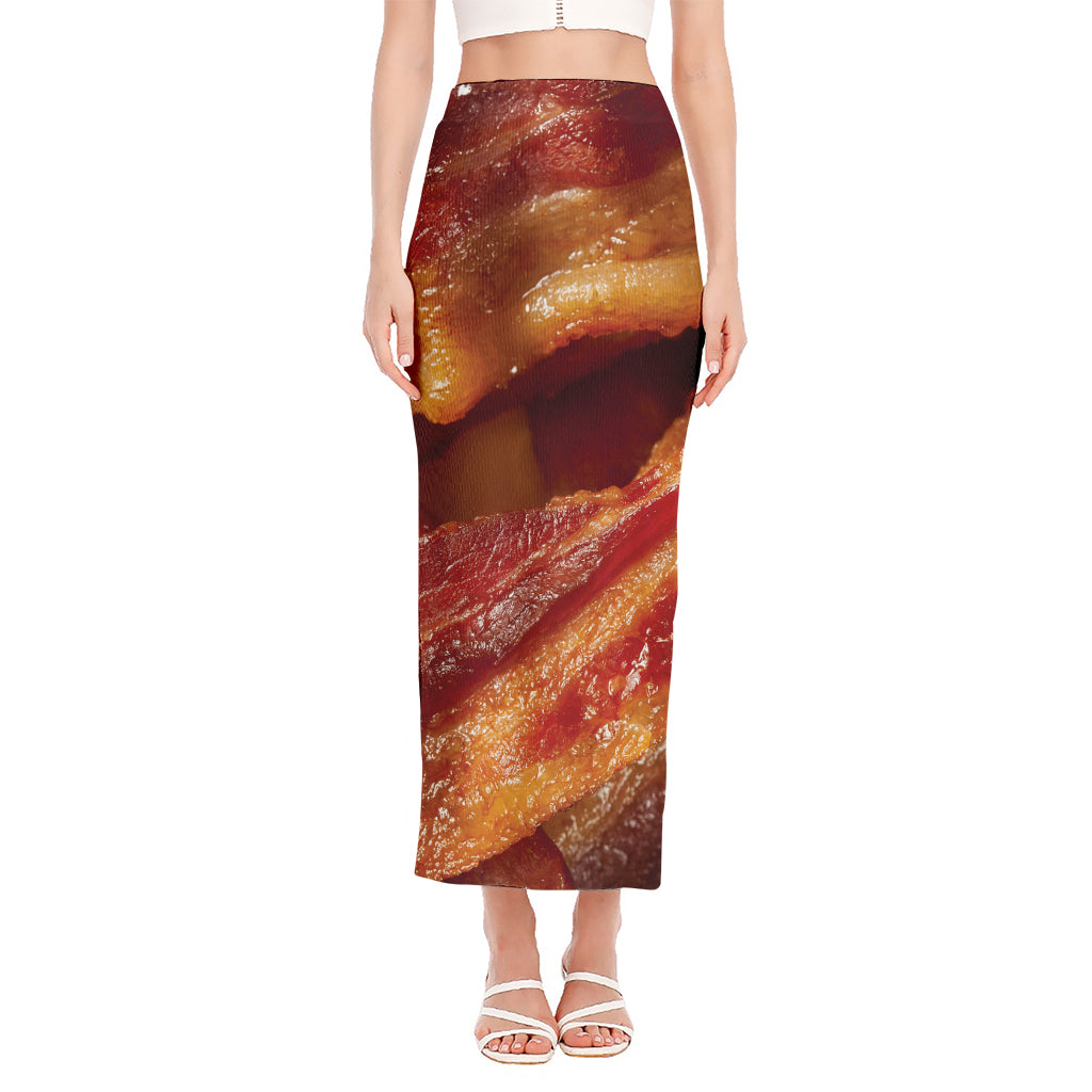 Crispy Bacon Print Side Slit Maxi Skirt