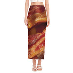 Crispy Bacon Print Side Slit Maxi Skirt