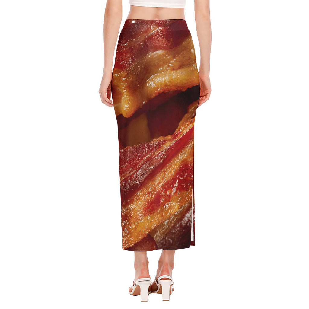 Crispy Bacon Print Side Slit Maxi Skirt