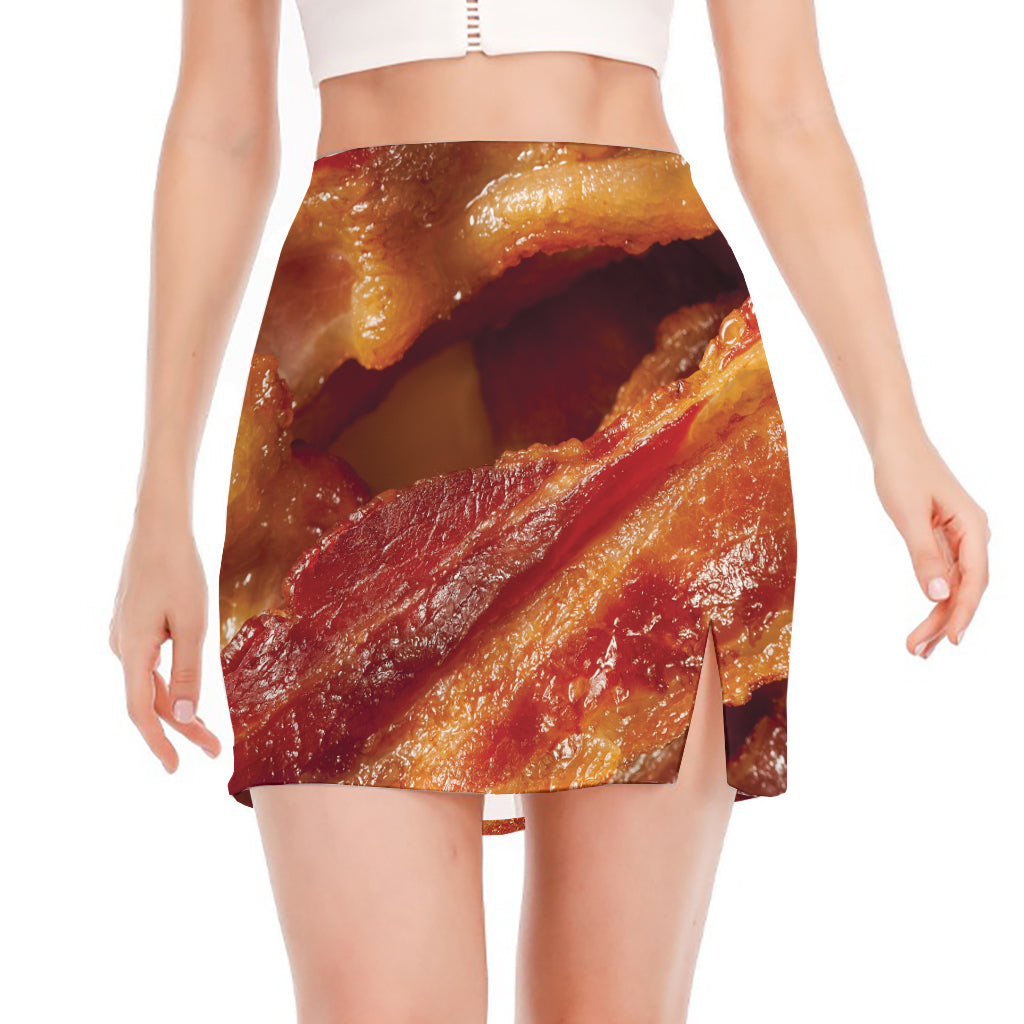 Crispy Bacon Print Side Slit Mini Skirt