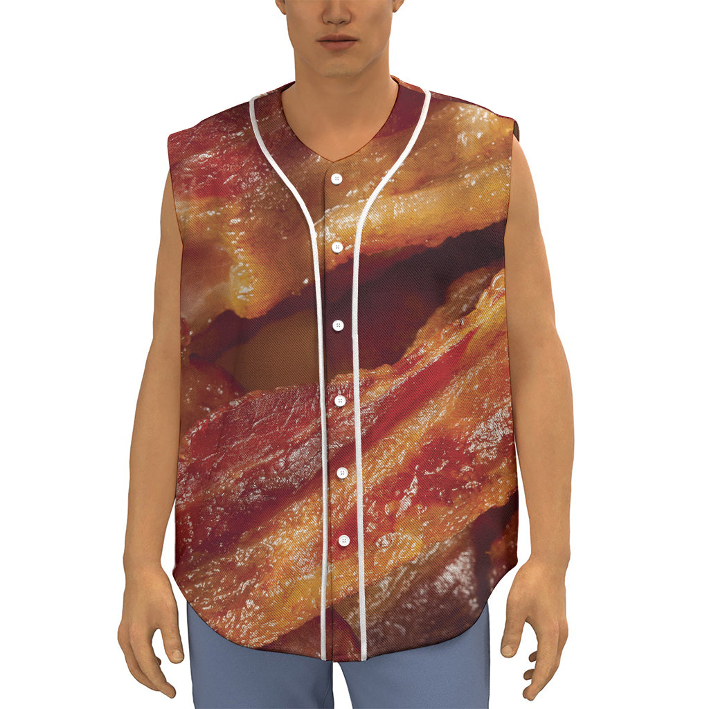 Crispy Bacon Print Sleeveless Baseball Jersey