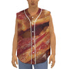 Crispy Bacon Print Sleeveless Baseball Jersey