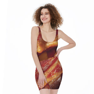 Crispy Bacon Print Sleeveless Bodycon Dress