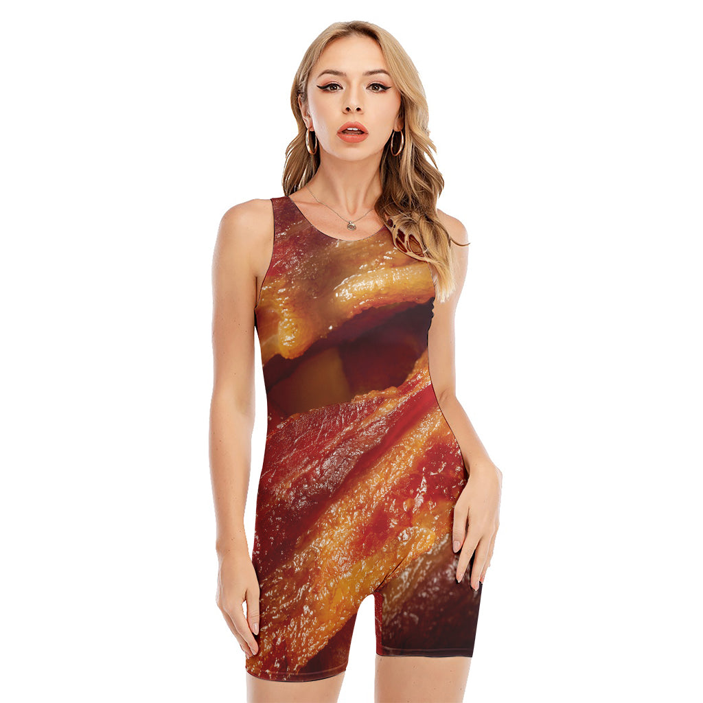 Crispy Bacon Print Sleeveless One Piece Swimsuit