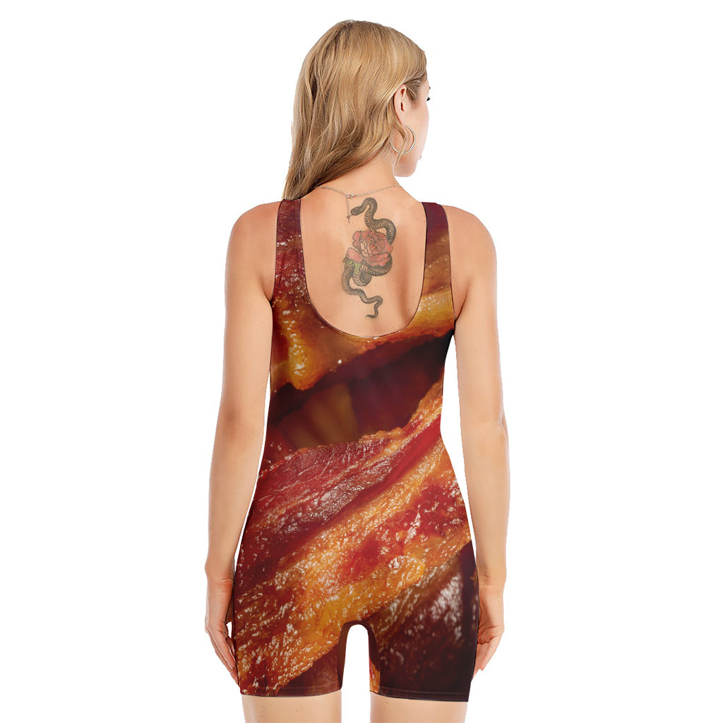 Crispy Bacon Print Sleeveless One Piece Swimsuit