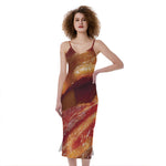 Crispy Bacon Print Slim Fit Midi Cami Dress