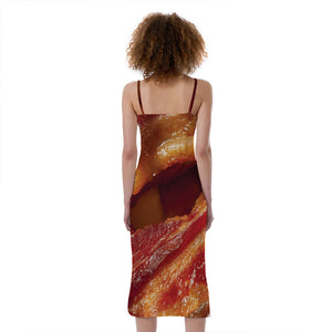 Crispy Bacon Print Slim Fit Midi Cami Dress