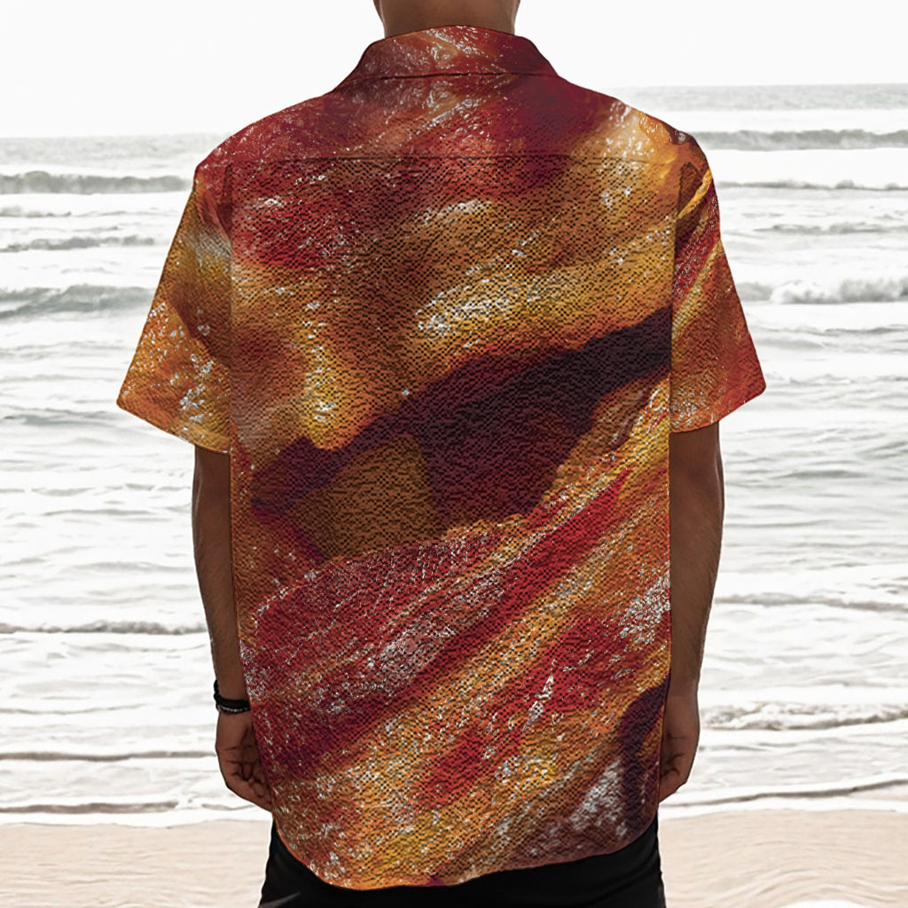 Crispy Bacon Print Textured Short Sleeve Shirt