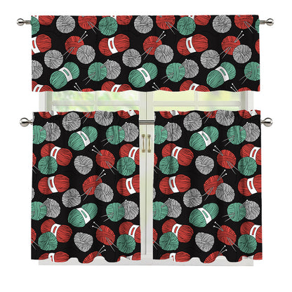 Crochet Yarn Pattern Print 3 Piece Kitchen Curtains