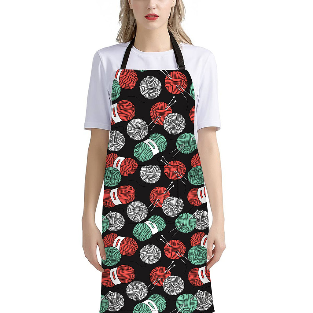 Crochet Yarn Pattern Print Bib Apron With Pocket