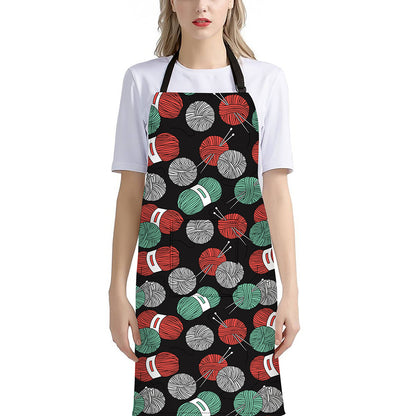 Crochet Yarn Pattern Print Bib Apron With Pocket