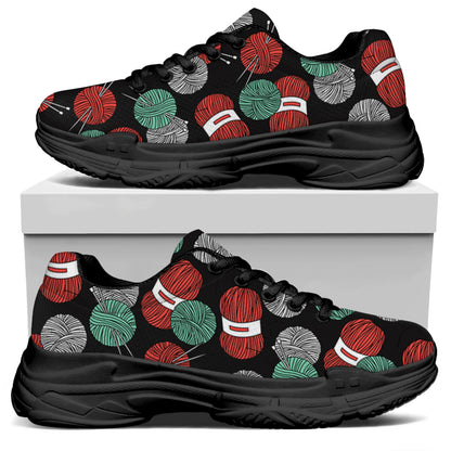 Crochet Yarn Pattern Print Black Chunky Shoes