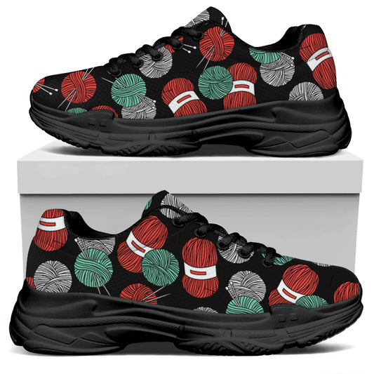 Crochet Yarn Pattern Print Black Chunky Shoes