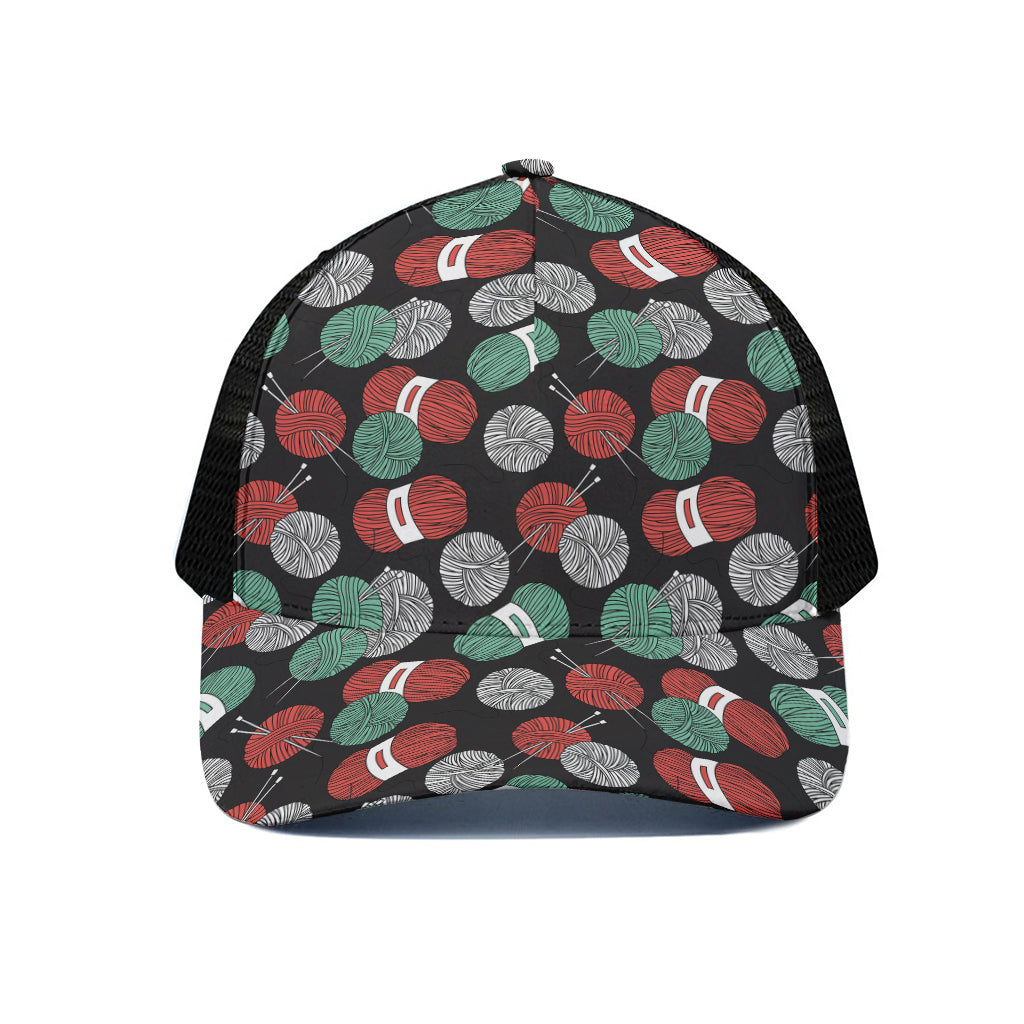 Crochet Yarn Pattern Print Black Mesh Trucker Cap
