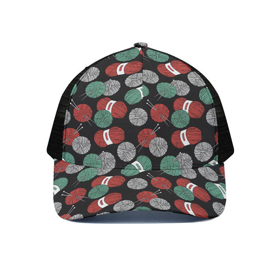 Crochet Yarn Pattern Print Black Mesh Trucker Cap