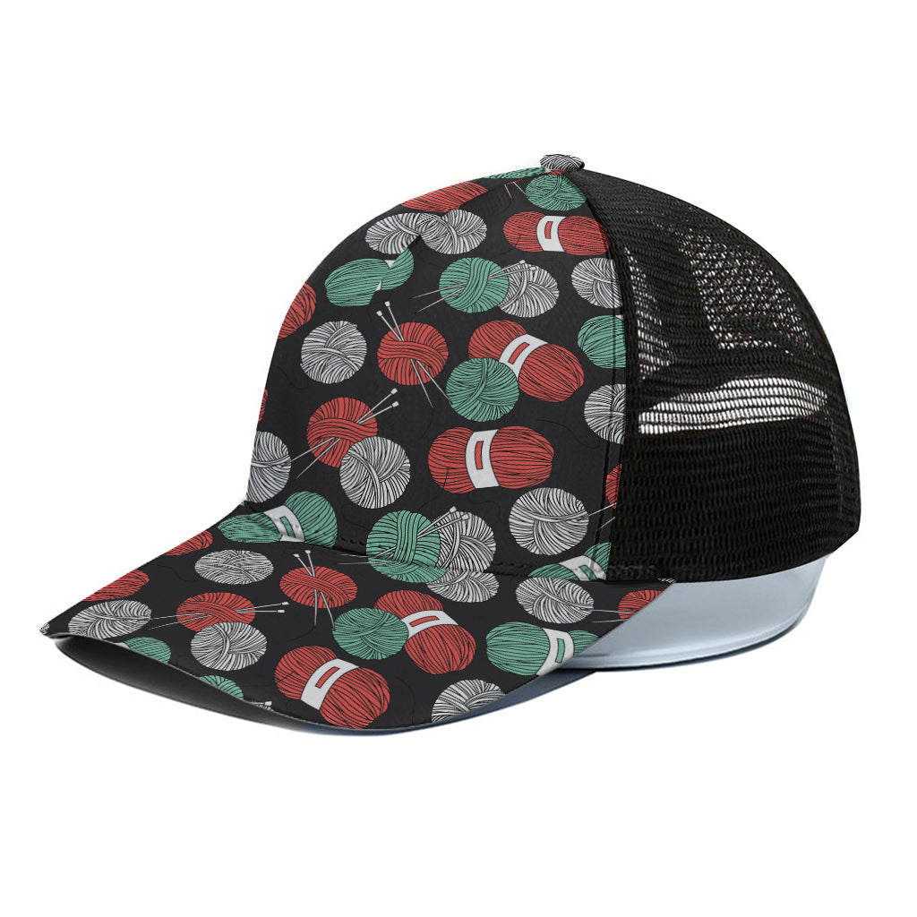 Crochet Yarn Pattern Print Black Mesh Trucker Cap