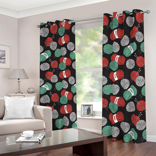 Crochet Yarn Pattern Print Blackout Grommet Curtains