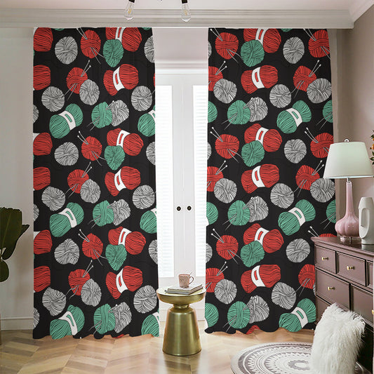 Crochet Yarn Pattern Print Blackout Pencil Pleat Curtains