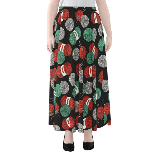 Crochet Yarn Pattern Print Chiffon Maxi Skirt